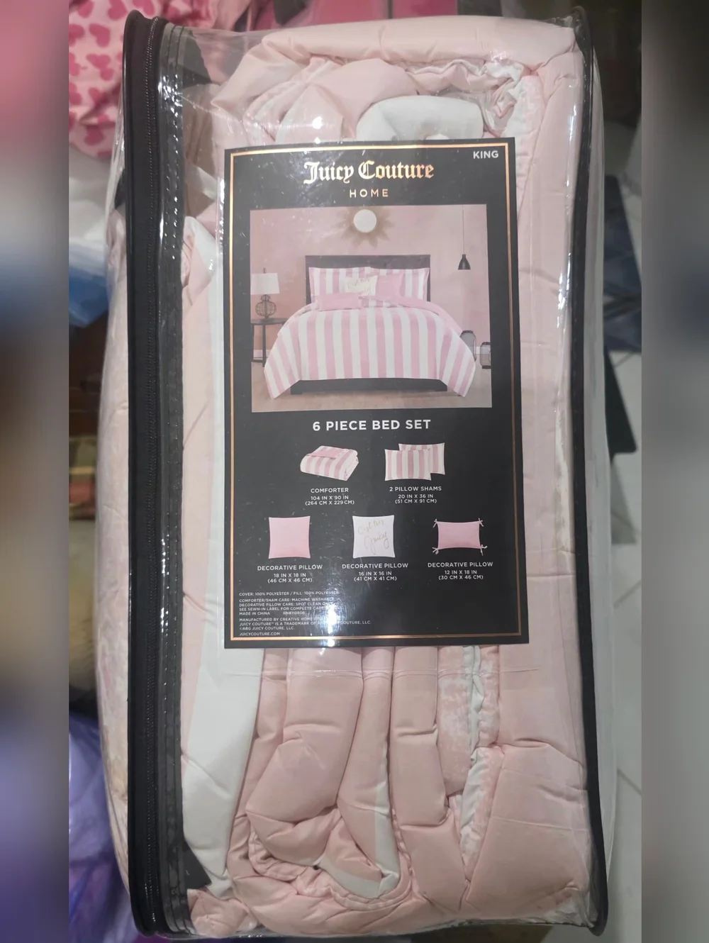 Juicy Couture Striped Pink & White King Comforter Set